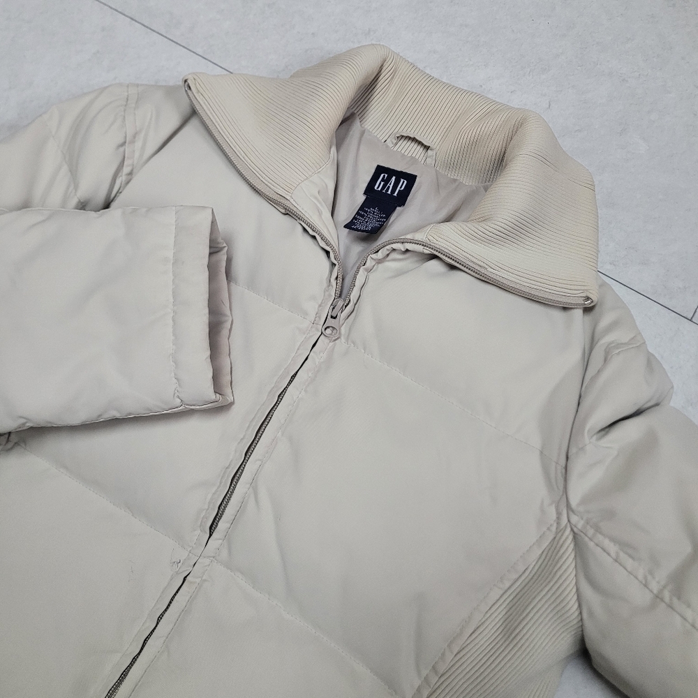 GAP Down Feather Cream Neutral Puffer Coat Winter Beige Womens Large Full Zip